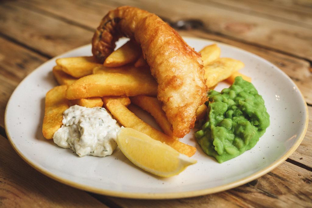 fresh fish and chips and the waterfront